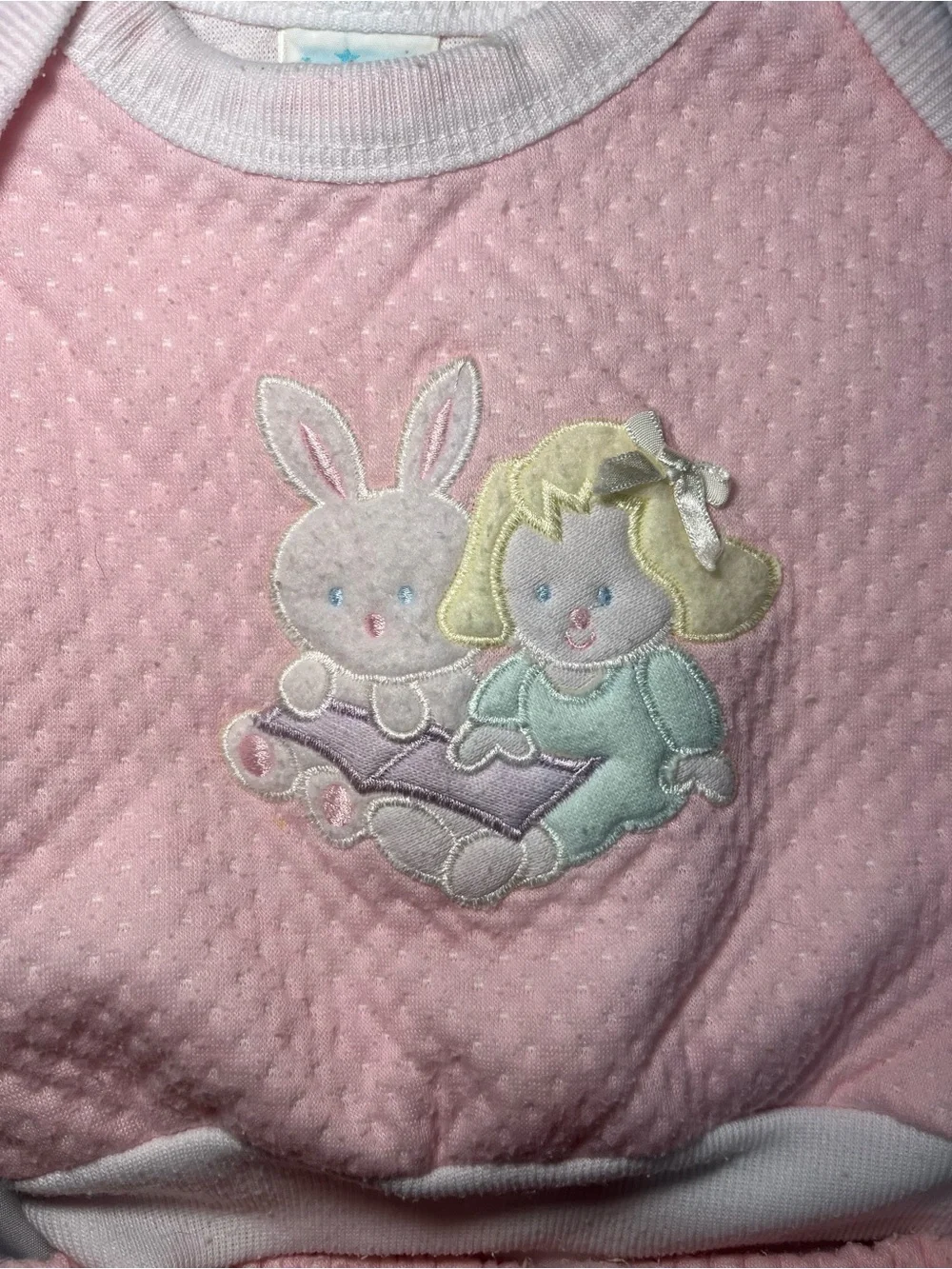 Vintage Baby Girls Bright Future Bunny 2pc Sweater Sweat Set Pink 6-9M